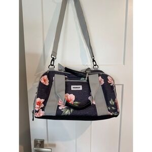 Vooray Floral Gym Duffel Bag Charcoal Grey Pink Shoe Compartment Travel Bag